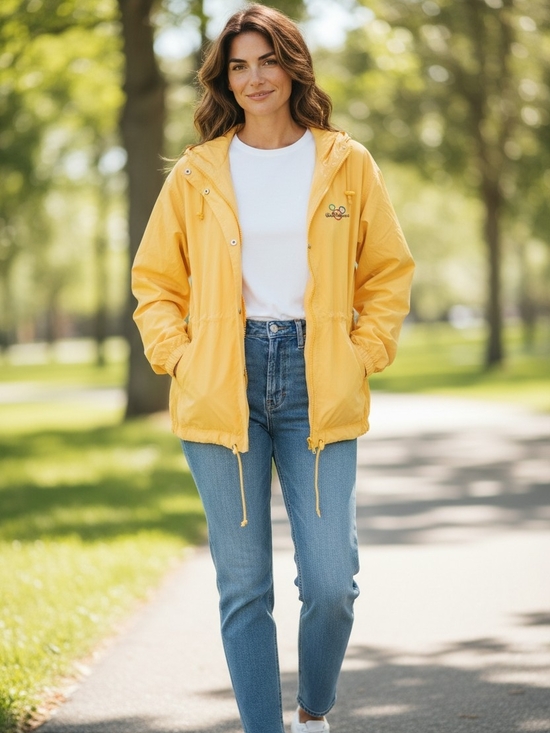 Disney Jackets & Blazers - Disney Yellow Hooded Vintage Rain Jacket for Women